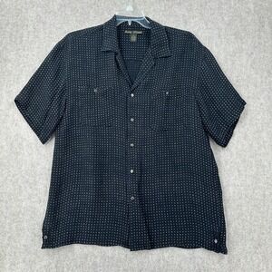 VTG Alan Stuart Silk Rayon Shirt Men XL Black Geometric Short Sleeve‎ Disco 70s